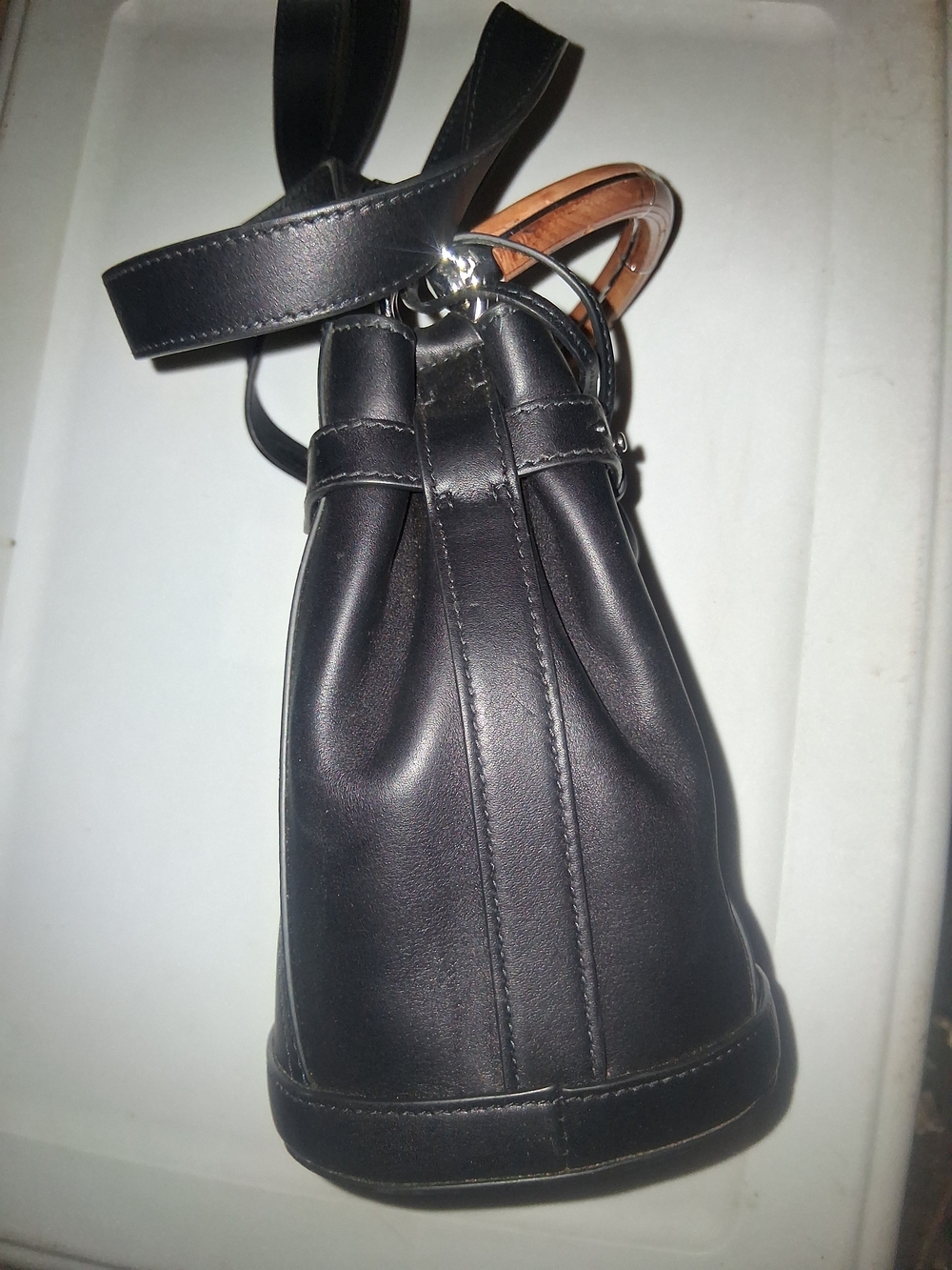 Ralph Lauren Black Leather Mini Bucket Bag with Bamboo Handle - Picture 3 of 11
